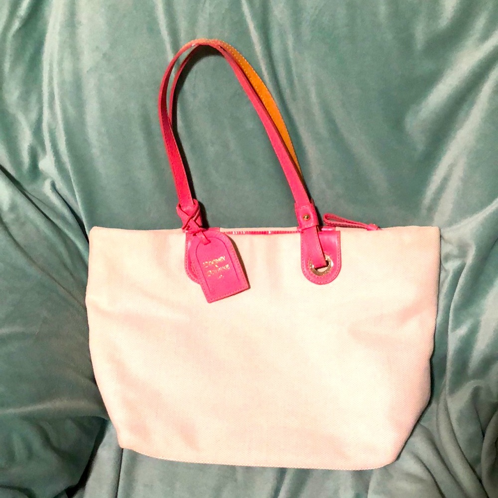 Dooney & Bourke tan canvas tote bag with removable zipper top